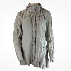 Eileen Fisher Sz M Lightweight Full Zip Hooded Jacket Gray Cotton Nylon Blend